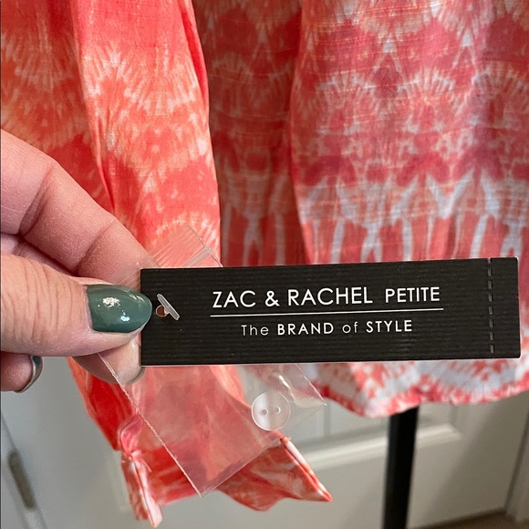 Zac & Rachel V-Neck Coral and White Blouse - Picture 7 of 10